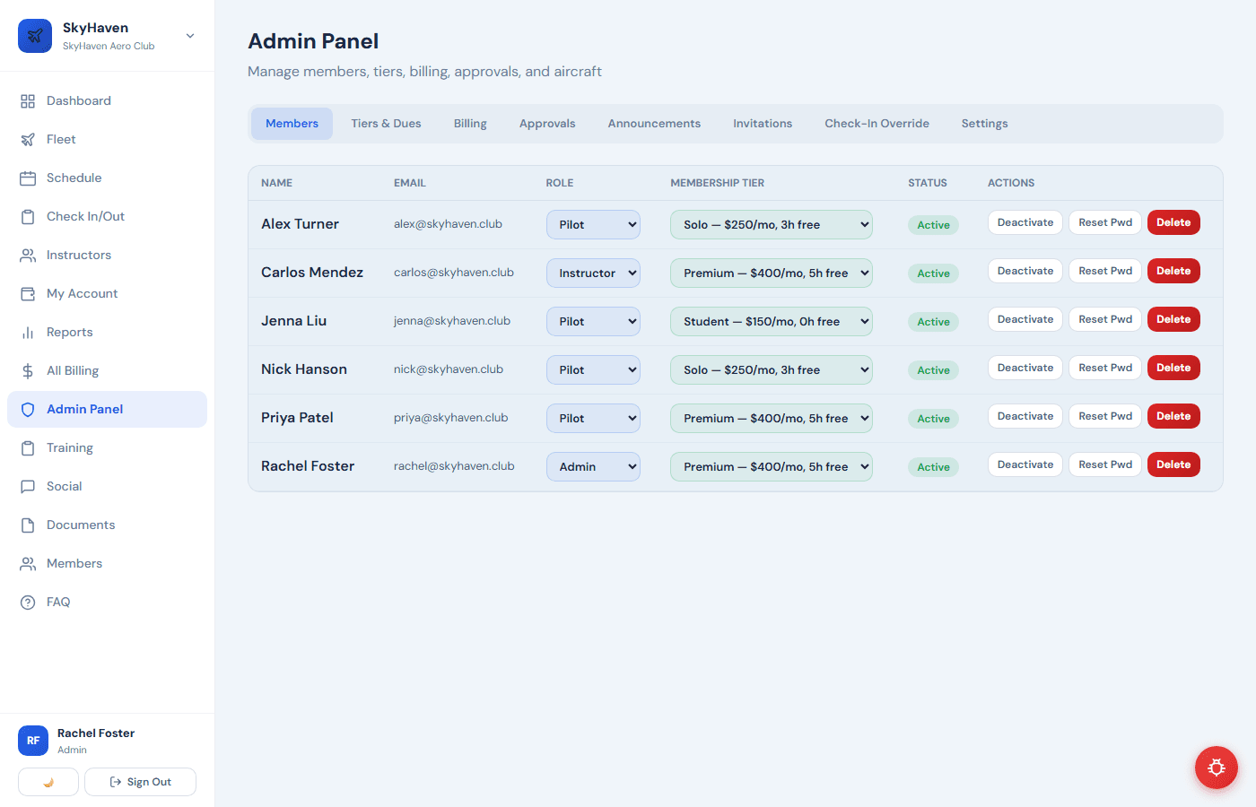 Membership & Tiers screenshot from the Airmates platform