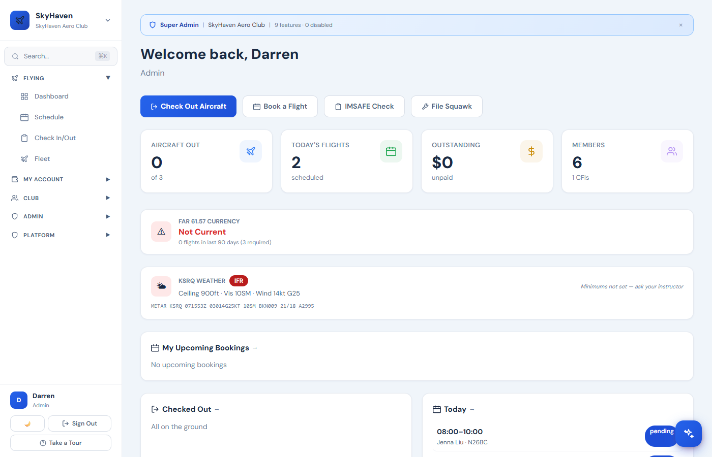 Check In / Check Out screenshot from the Airmates platform