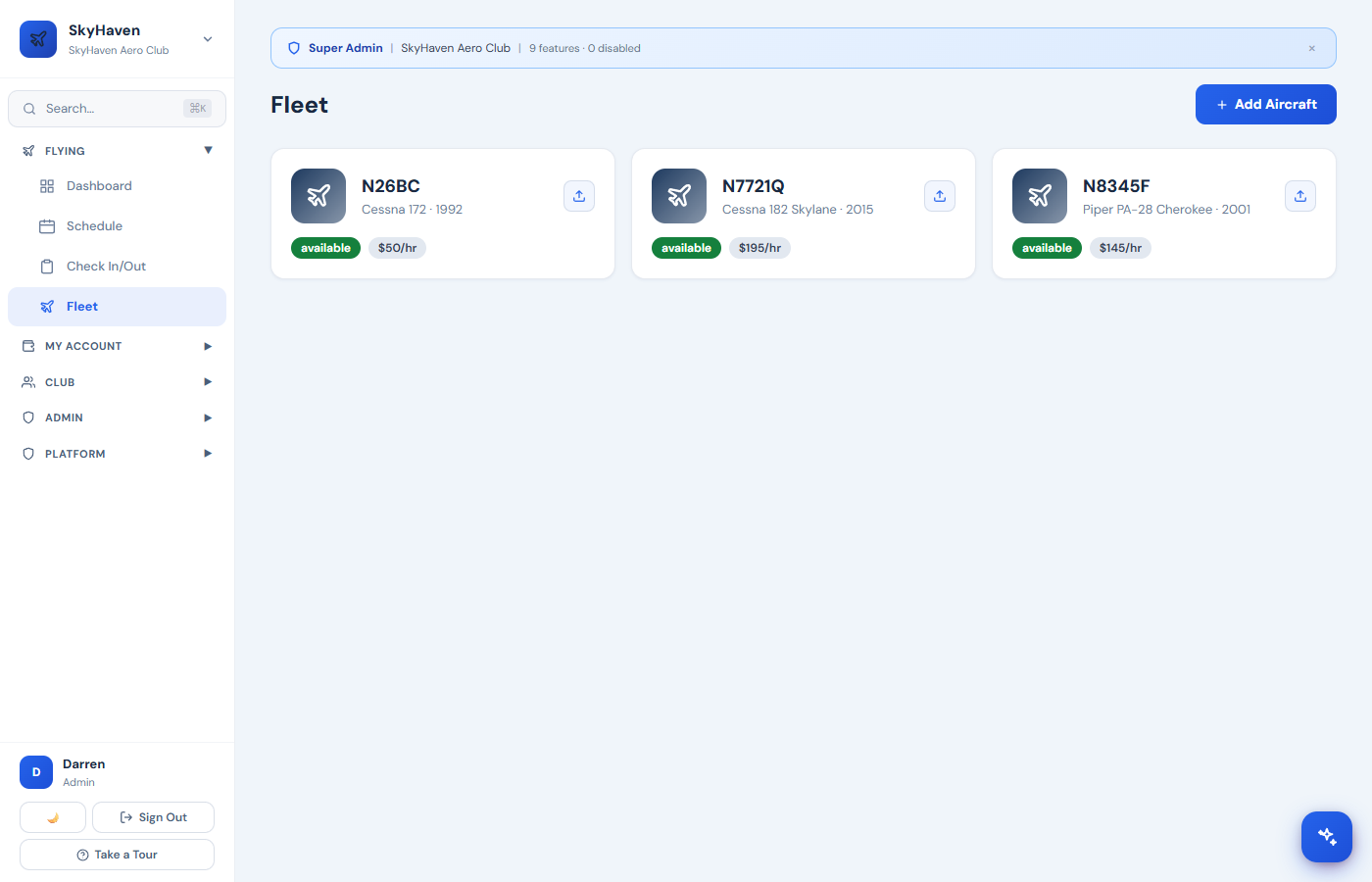 Fleet Management screenshot from the Airmates platform